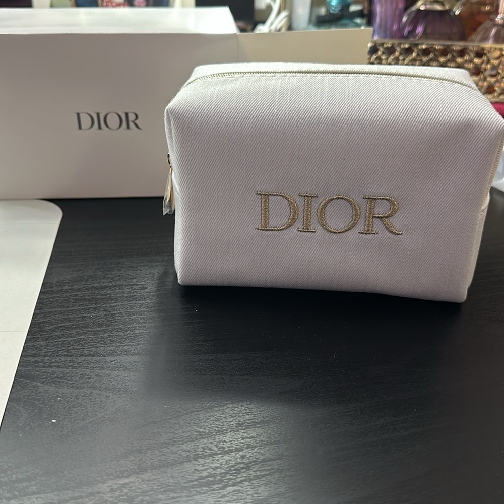 Dior Women's Gold and Cream Cosmetic Pouch